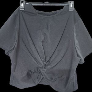 Black Twist Front Women's Top Semi Cropped Blouse.